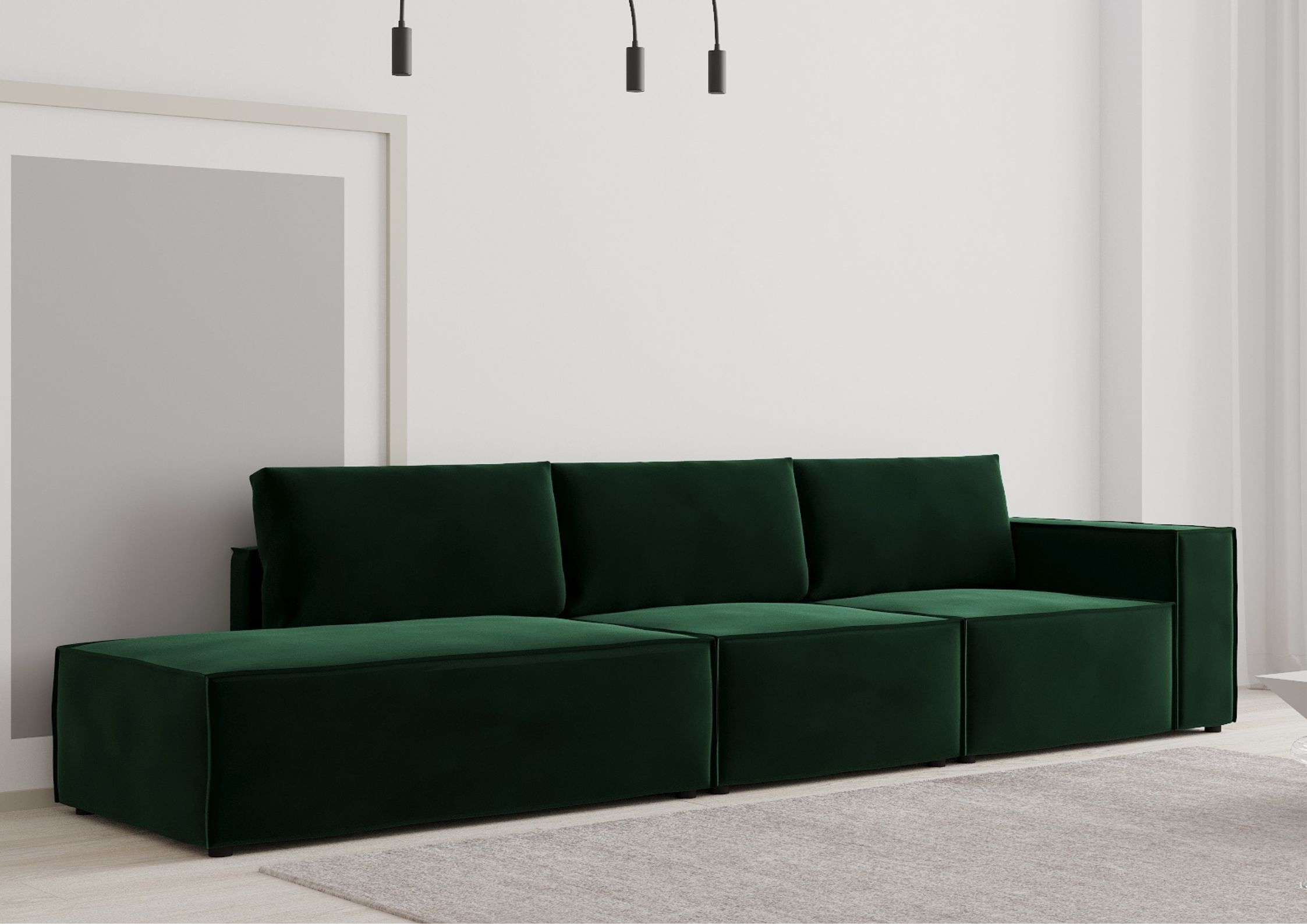 Zielona sofa z przeszyciem zewnętrznym